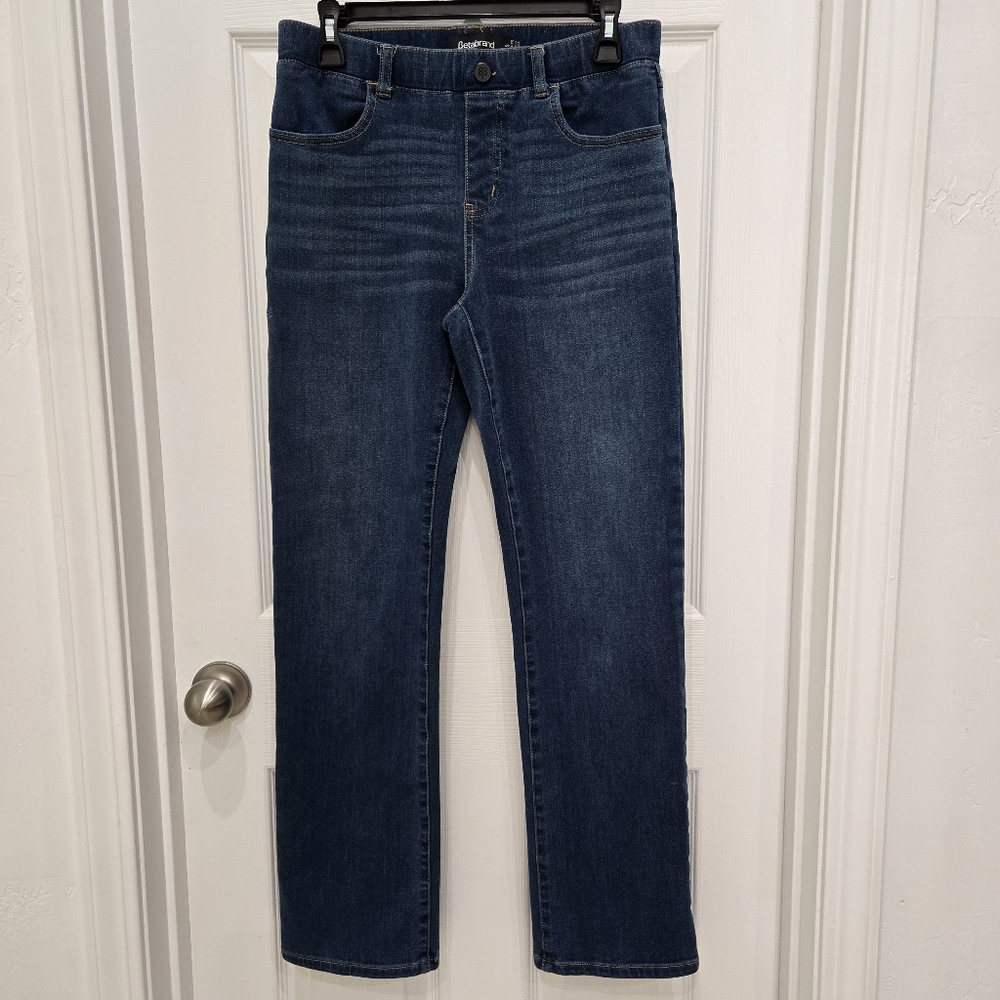 BETABRAND Womens Size SMALLPETITE Mid Rise Pull On Denim Straight Jeans Stretch
